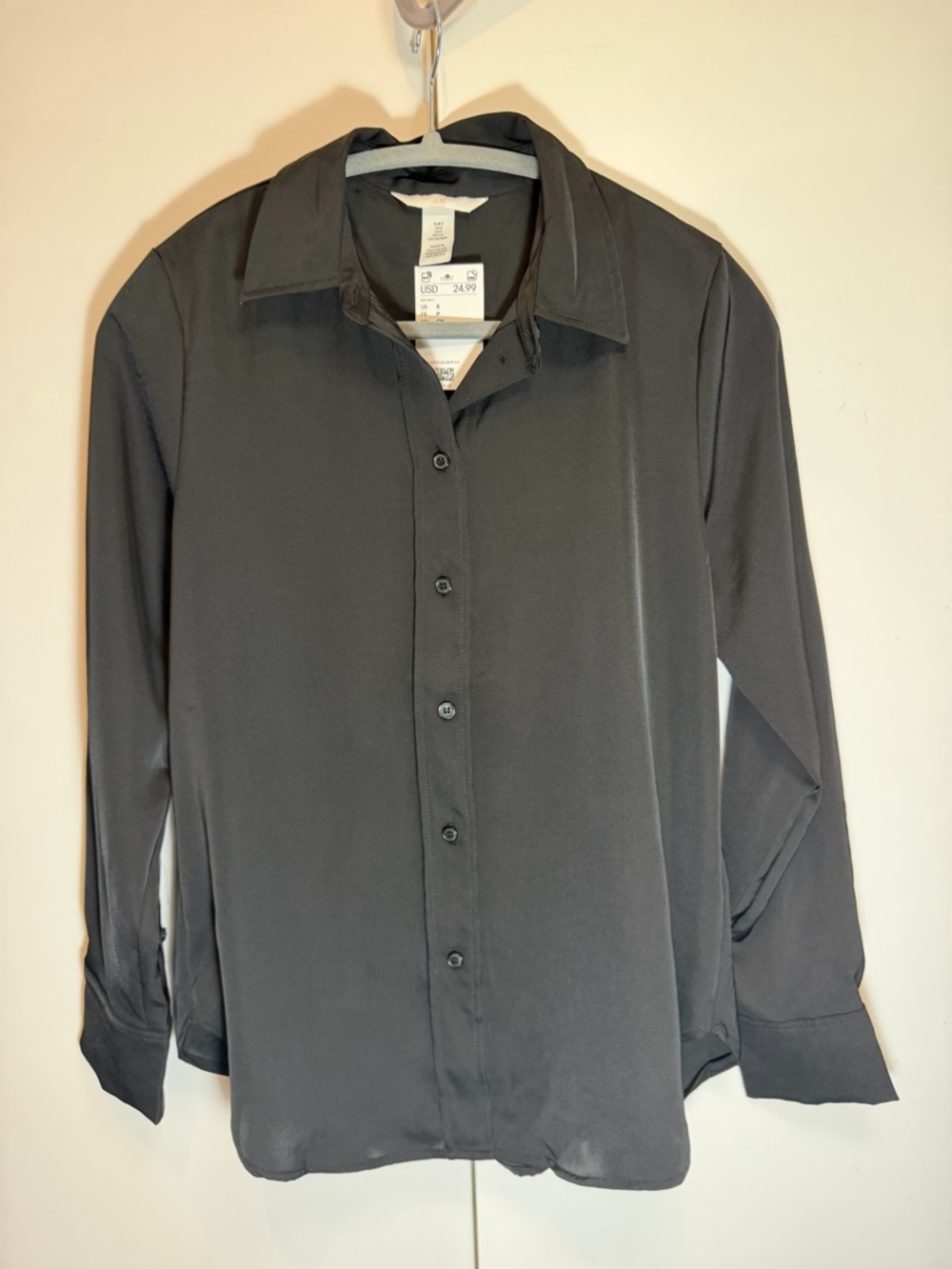 NWT H&M Women Long-Sleeve Button-Up Shirt - Charcoal Gray